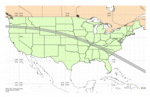 Grid map of the continental US, showing the eclipse path.  Image credit: Bill Mitchell (CC-BY).